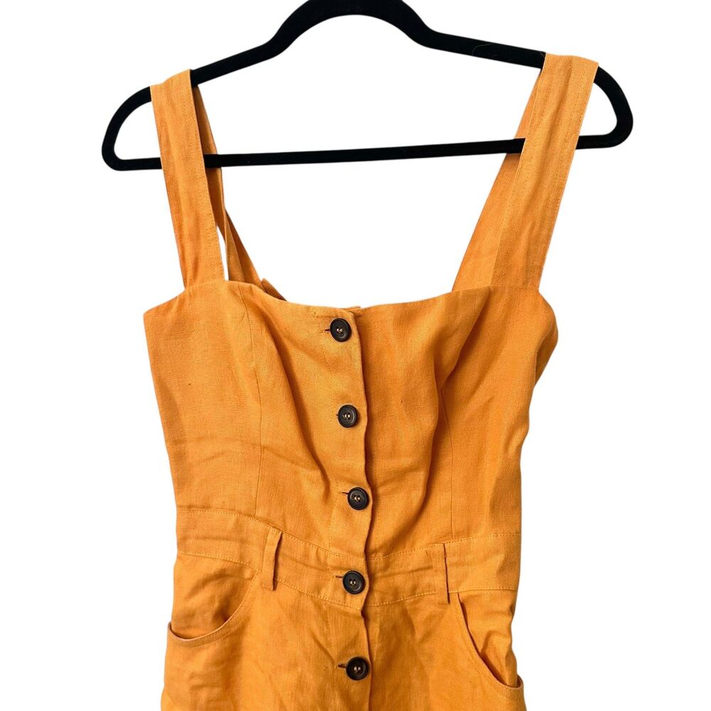 REFORMATION Wide Leg‎ Linen Jumpsuit Mustard Yellow Sz 0 - Picture 5 of 6